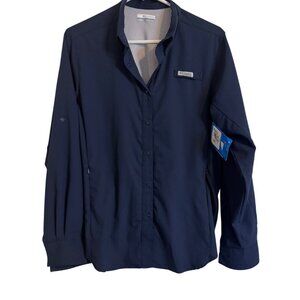 Columbia Shadowcaster Zero LS Shirt Women's XL Navy Blue Omni Shade NWT $90 Fish